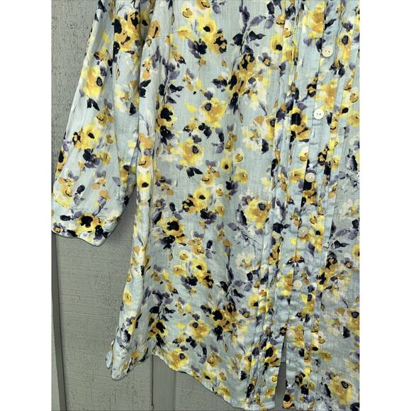 J. Jill Love Linen Floral Blouse Women’s XS Button Pintuck Pleated Cottage - Picture 6 of 10